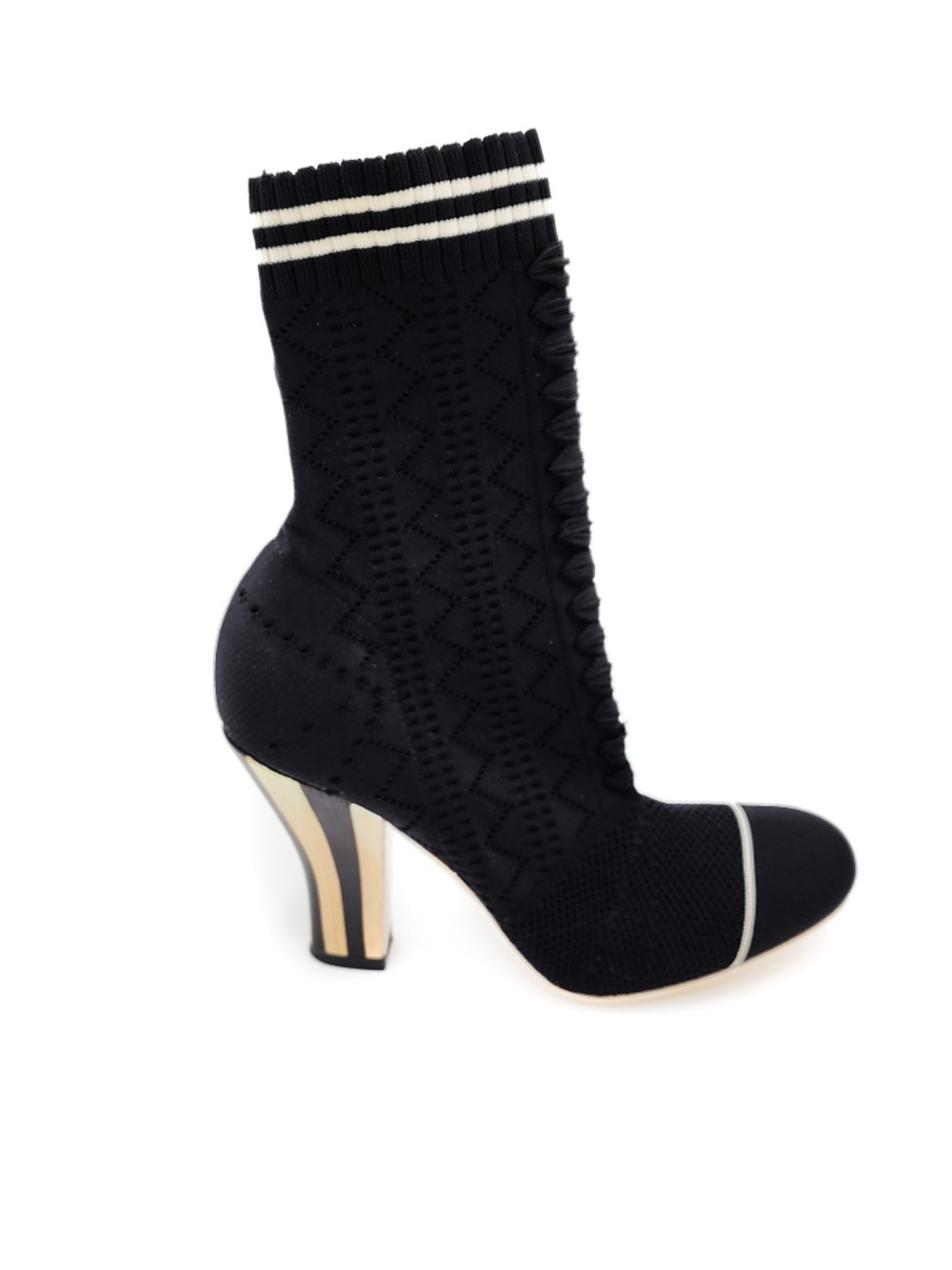 Fendi Black Stretch Knit Pull On Block Heeled Ankle Boots Booties EU 37